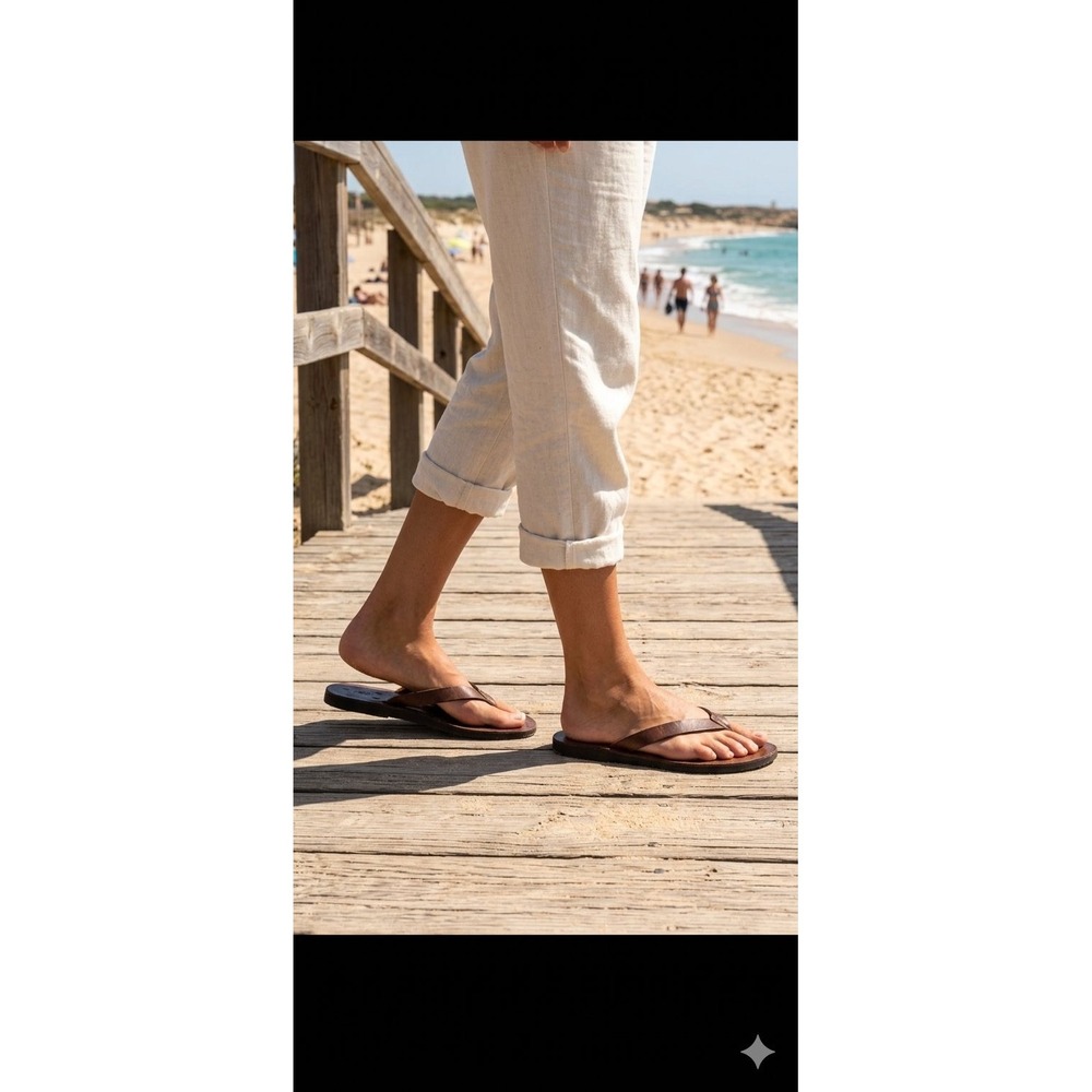 Kiwi Women's Flats Brown Leather Flip Flops Size 7 EUC